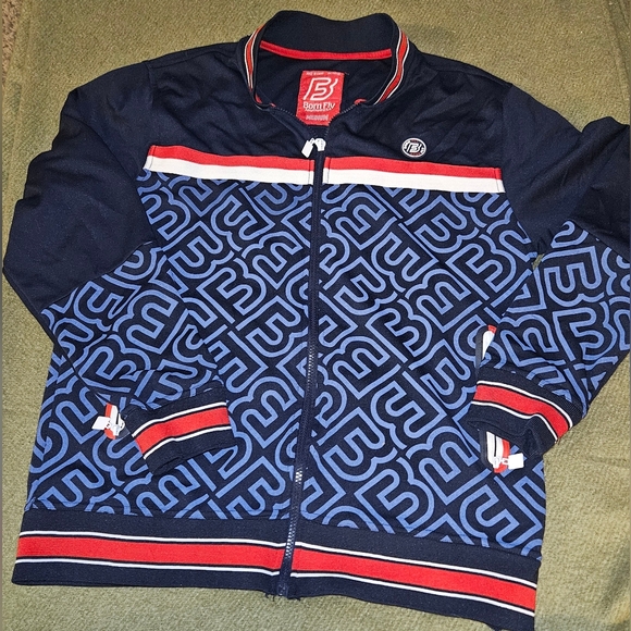 EUC Born Fly AnyTown USA Zip Up Jacket. Navy Blue/Red/White! Men's MEDIUM - Picture 1 of 9